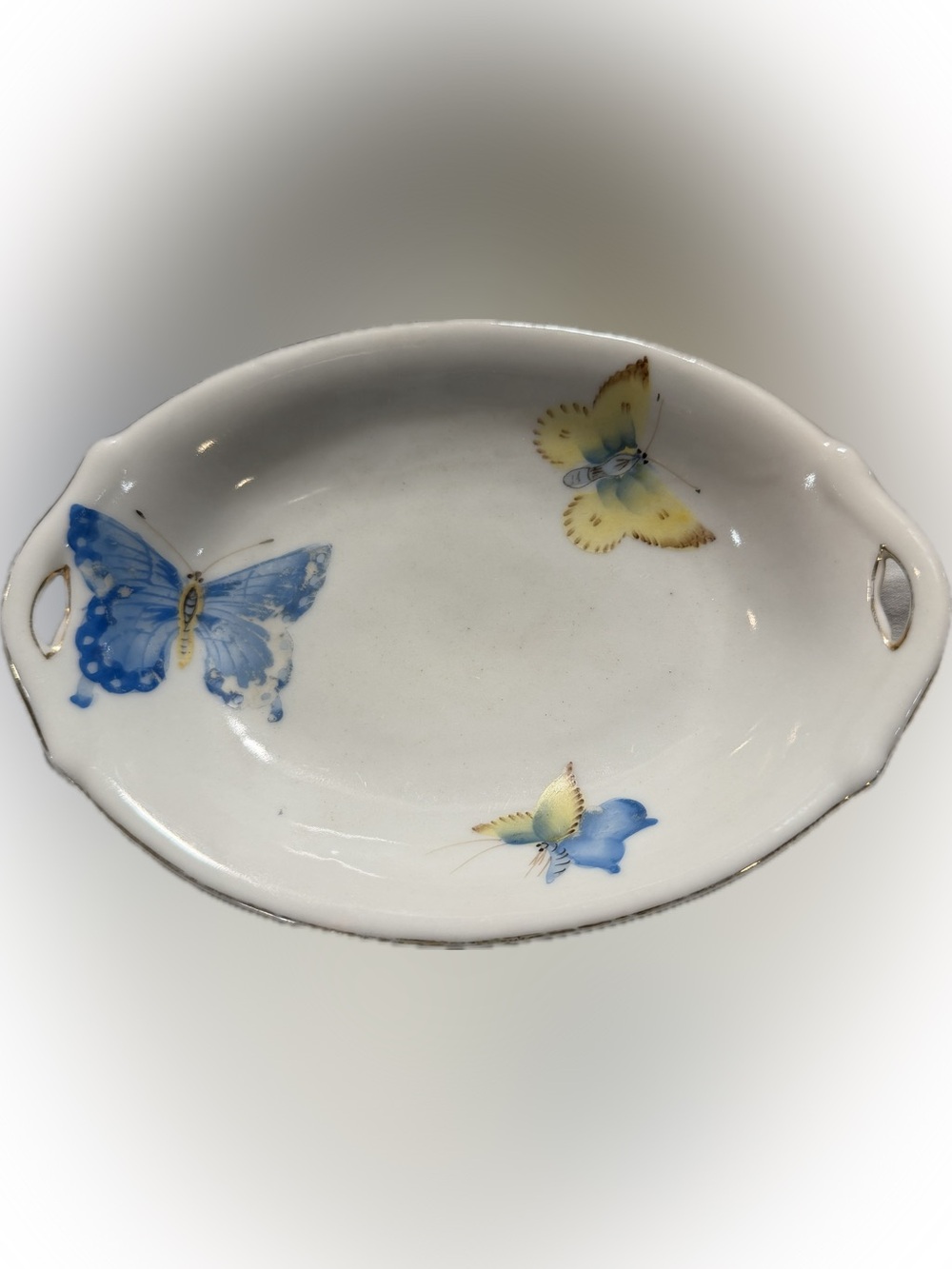 Hand-Painted, Butterfly Porcelain Dish